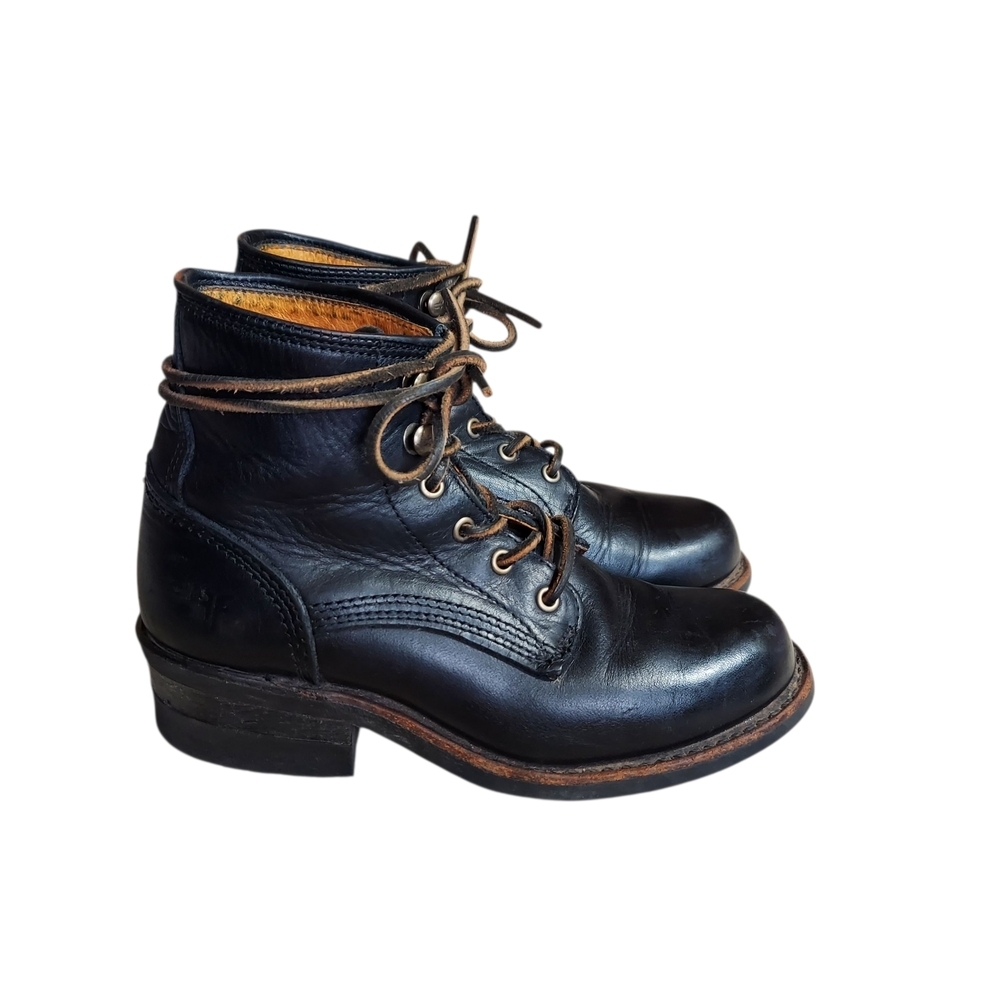 Vintage 70s Frye Women's Black Leather Lace-up Ankle Boots USA Goodyear Welt - Picture 4 of 16